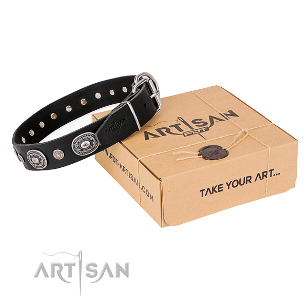 Top rate genuine leather dog collar crafted for handy use