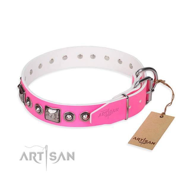 Best quality full grain natural leather dog collar made for daily walking