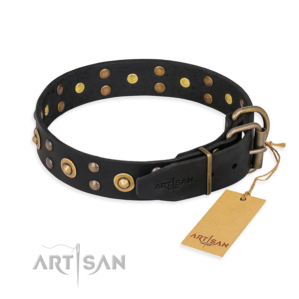 Strong buckle on full grain natural leather collar for your beautiful four-legged friend