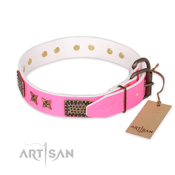 Rust resistant D-ring on full grain leather collar for your attractive four-legged friend