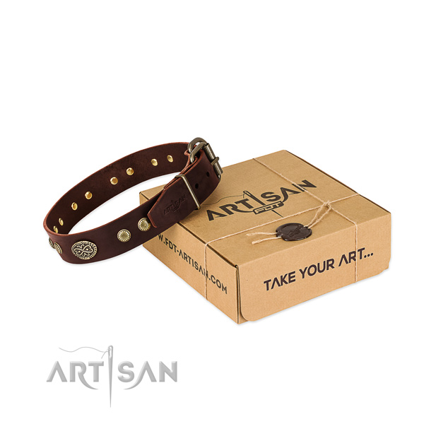 Strong hardware on genuine leather dog collar for your four-legged friend