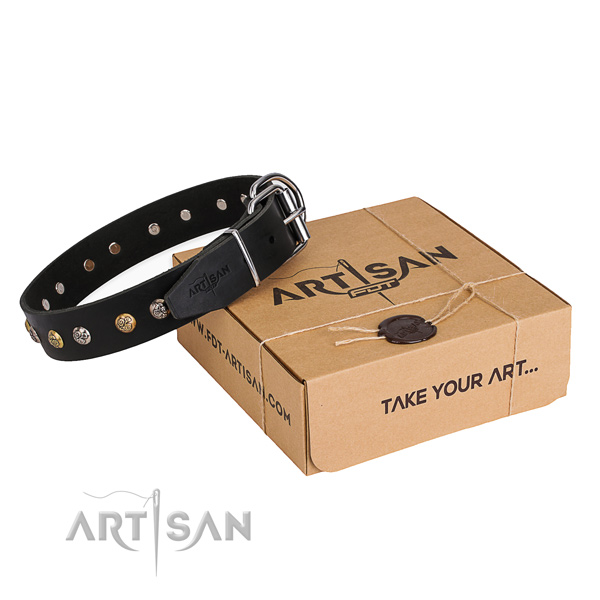 Strong natural genuine leather dog collar handmade for comfy wearing