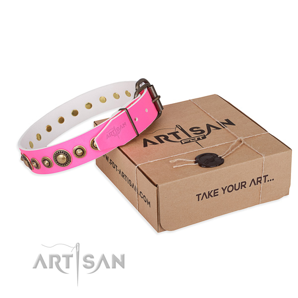 Flexible leather dog collar handmade for fancy walking