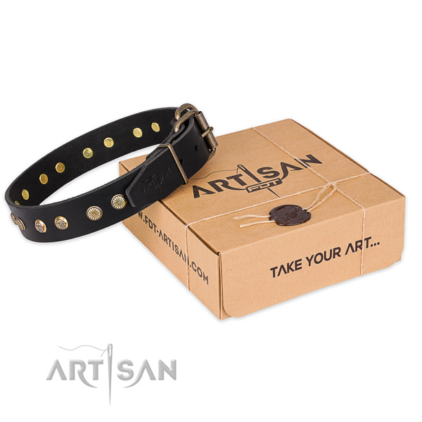 Durable hardware on genuine leather collar for your stylish doggie