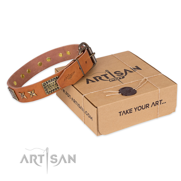 Corrosion proof hardware on full grain genuine leather collar for your stylish four-legged friend