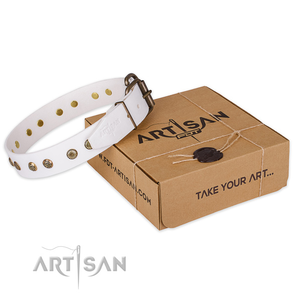 Durable fittings on full grain leather collar for your impressive four-legged friend