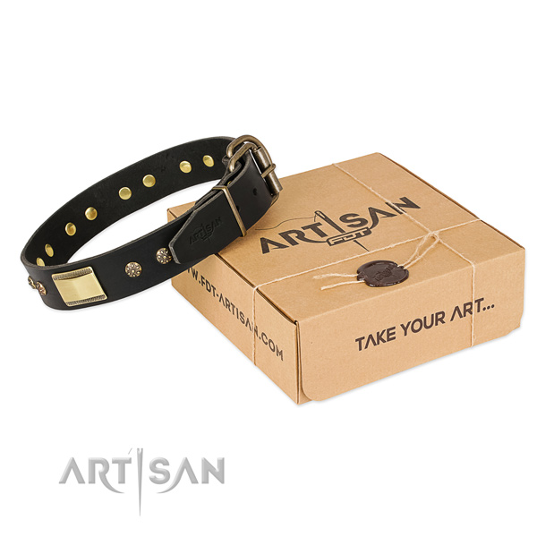 Embellished full grain natural leather collar for your beautiful dog