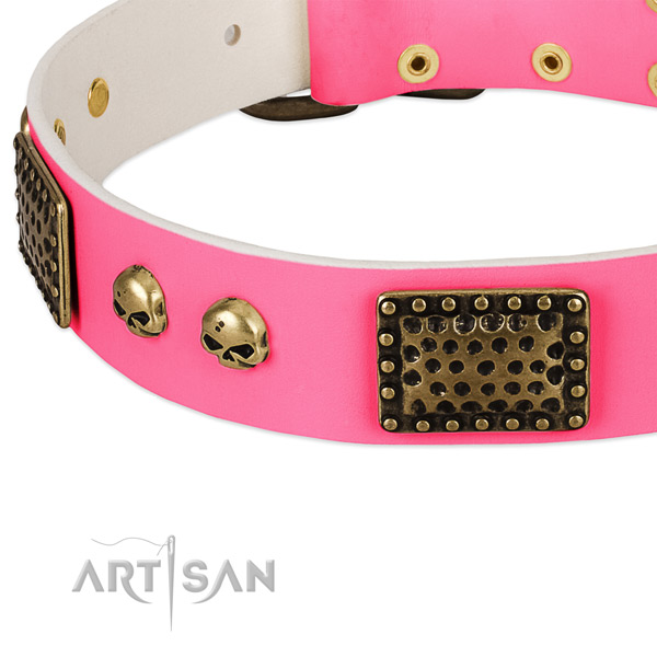 Rust-proof buckle on genuine leather dog collar for your dog