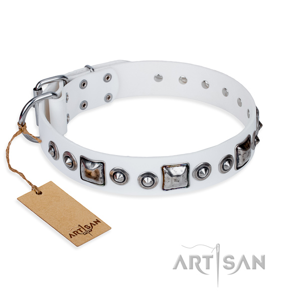 Genuine leather dog collar made of reliable material with durable D-ring