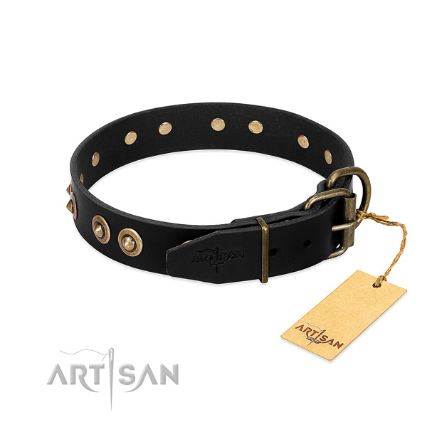 Corrosion resistant studs on natural genuine leather dog collar for your canine