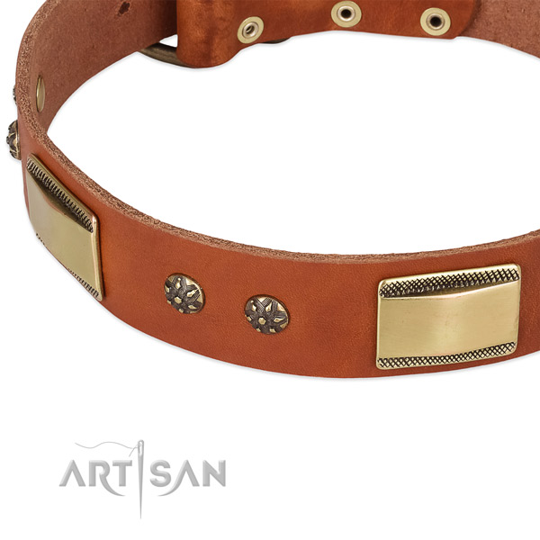 Reliable D-ring on full grain leather dog collar for your doggie