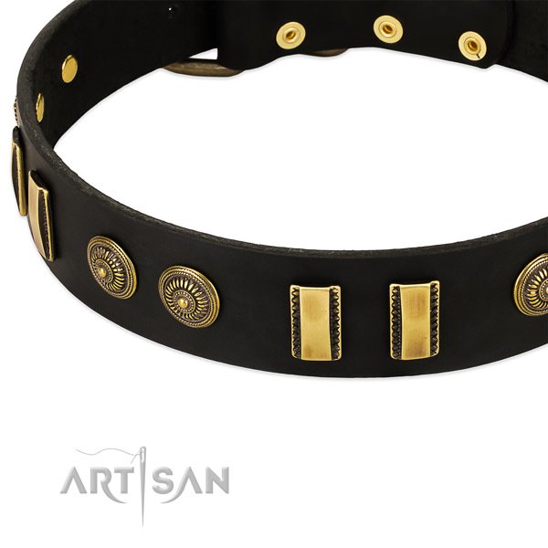 Corrosion proof D-ring on natural leather dog collar for your pet