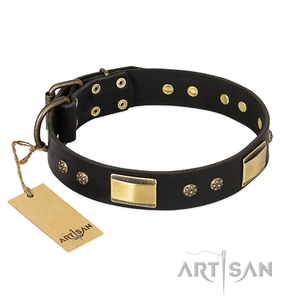 Studded full grain genuine leather collar for your doggie