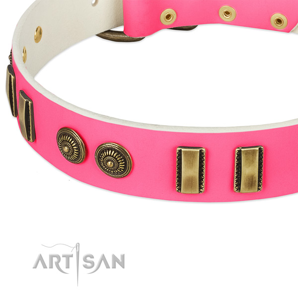 Strong decorations on full grain genuine leather dog collar for your doggie