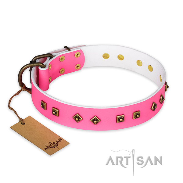 Top quality full grain leather dog collar with reliable traditional buckle