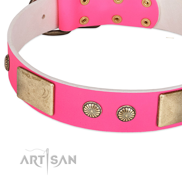 Rust-proof D-ring on genuine leather dog collar for your four-legged friend