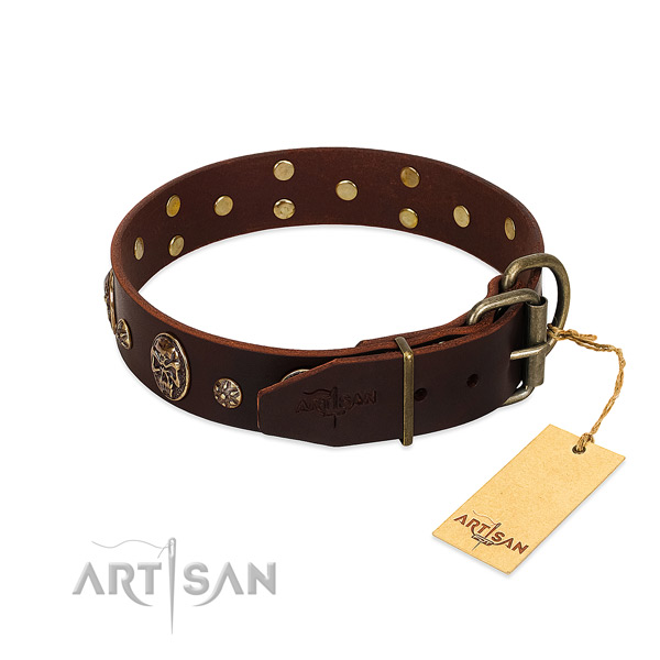 Durable adornments on genuine leather dog collar for your pet
