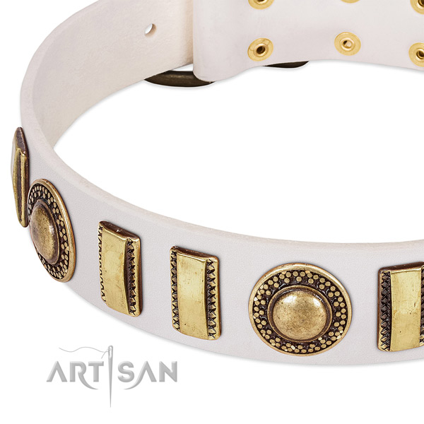 Gentle to touch natural leather dog collar with strong buckle