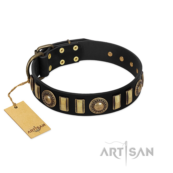 Strong natural leather dog collar with strong traditional buckle