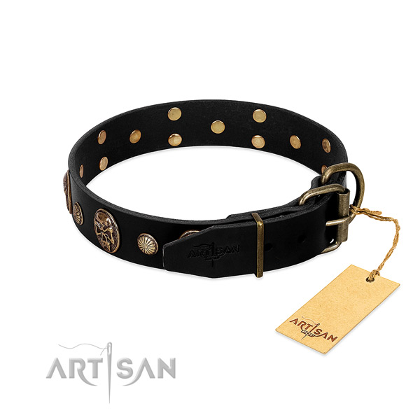 Durable buckle on full grain genuine leather collar for everyday walking your dog