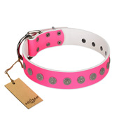 "Pop Star" Handcrafted FDT Artisan Pink Leather Amstaff Collar with Round Plates  "Pop Star" Handcrafted FDT Artisan Pink Leather Amstaff Collar with Round Plates