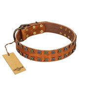 "Terra-cotta" FDT Artisan Tan Leather Amstaff Collar with Two Rows of Studs