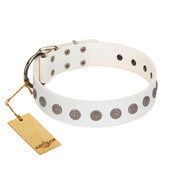 "Aztec Idol" FDT Artisan White Leather Amstaff Collar with Ancient Brooches  "Aztec Idol" FDT Artisan White Leather Amstaff Collar with Ancient Brooches