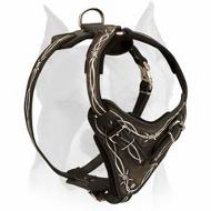Painted Leather Attack/Agitation Harness for Amstaff - Barbed Wire