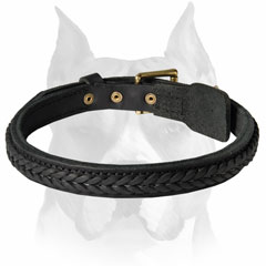Fabulous design with braids leather Amstaff dog collar
