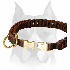 Braided leather dog choke collar for Amstaff