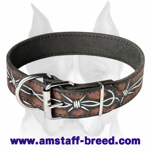 Extravagant Hand Painted Leather Dog Collar for Amstaff