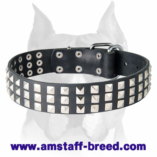 Amstaff Nickel Pyramids Leather Dog Collar for Walking and Basic Training - Click Image to Close
