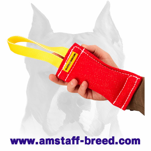 French Linen Lightweight Bite Tug with Handle for Amstaff Puppy Training