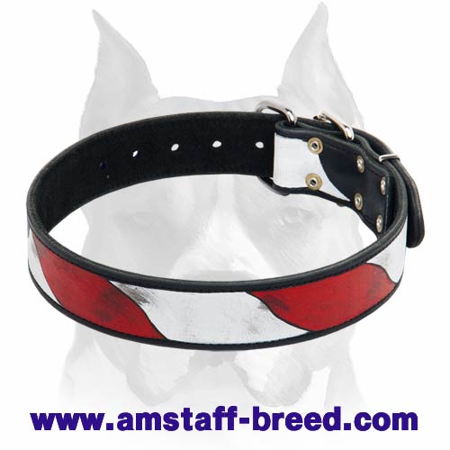 The USA National Colors Leather Collar For American Staffordshire