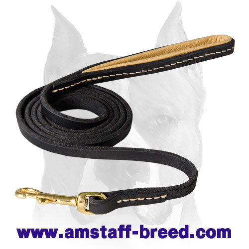 Amstaff Soft Handle Leather Dog Leash with Stitching