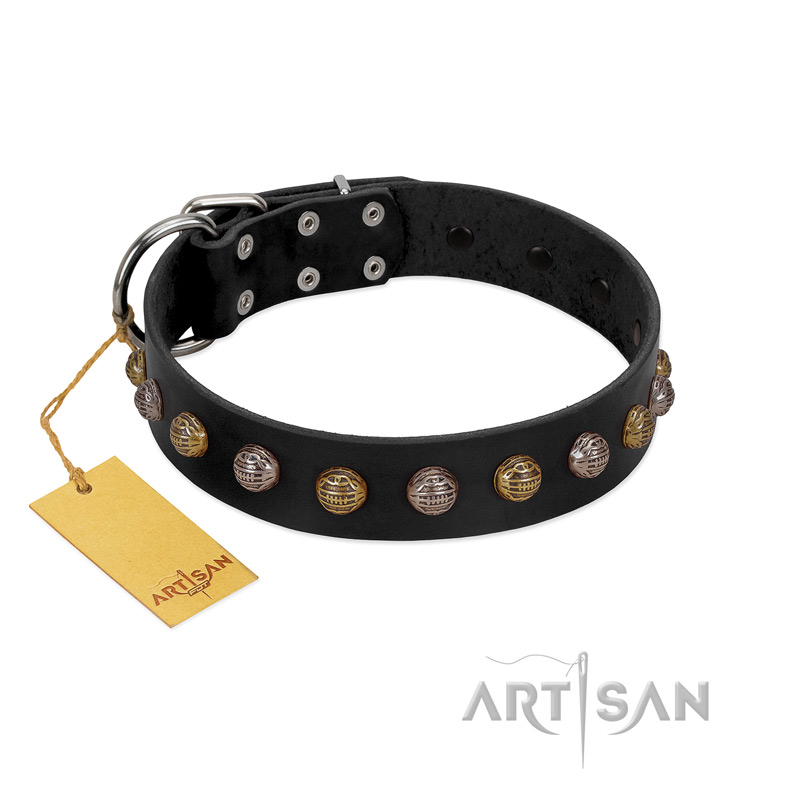 "Inky Prettification" FDT Artisan Black Leather Amstaff Collar with One Row of Studs