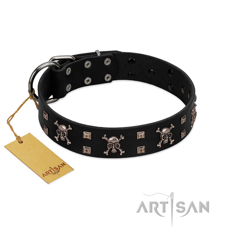 "Black Jack" Stylish Handmade FDT Artisan Black Leather Amstaff Collar