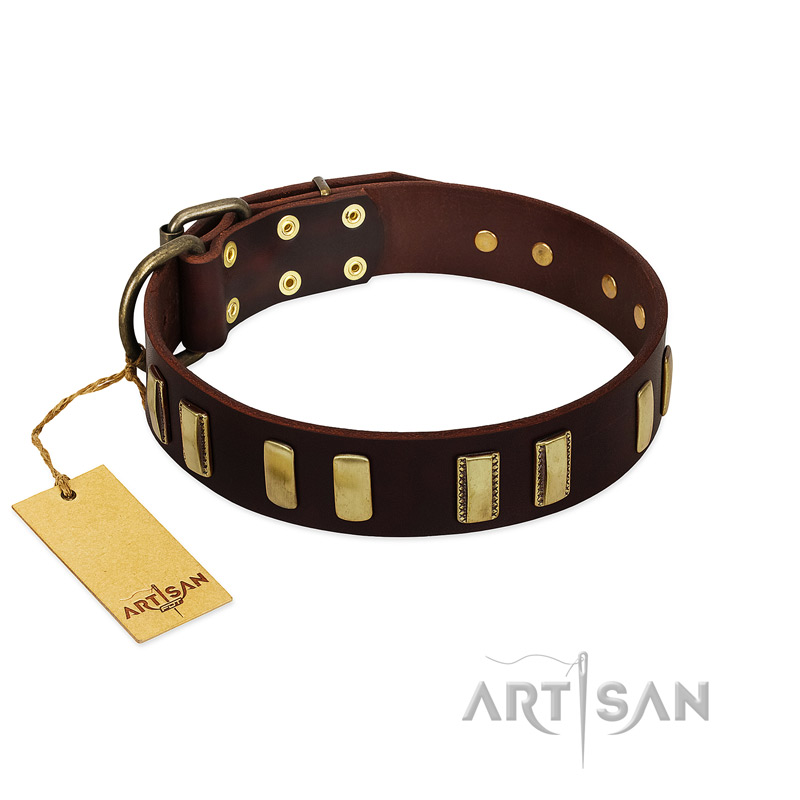 "Peace and Harmony" FDT Artisan Brown Leather Amstaff Collar with Plates