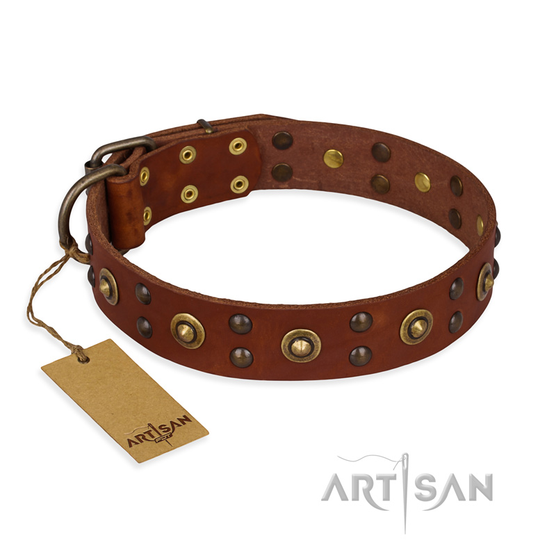 "Unfailing Charm" FDT Artisan Studded Tan Leather Amstaff Collar - Click Image to Close