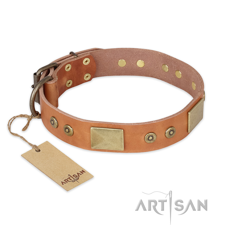 "The Middle Ages" FDT Artisan Handcrafted Tan Leather Amstaff Collar