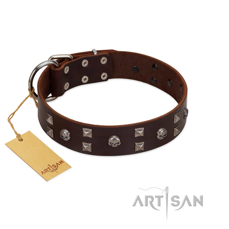 "Brown Shadow" Designer Handmade FDT Artisan Brown Leather Amstaff Collar