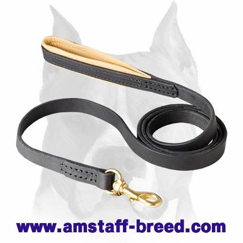 Amstaff soft genuine leather dog leash for walking and training