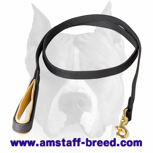 Amstaff leather dog leash with brass snap hook