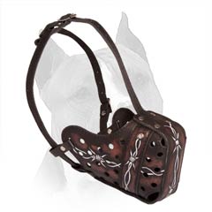 Leather Dog Muzzle with Barbed Wire Painting for Amstaff